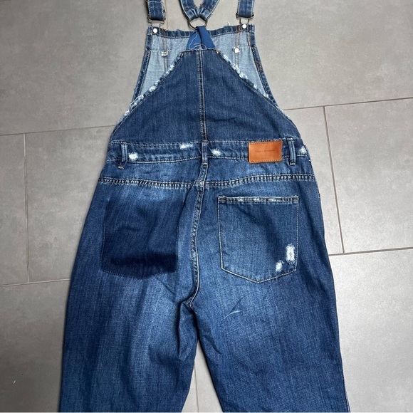 ZARA Trafaluc Denimwear Distressed Straight Leg Overalls Size US Small - Picture 10 of 14